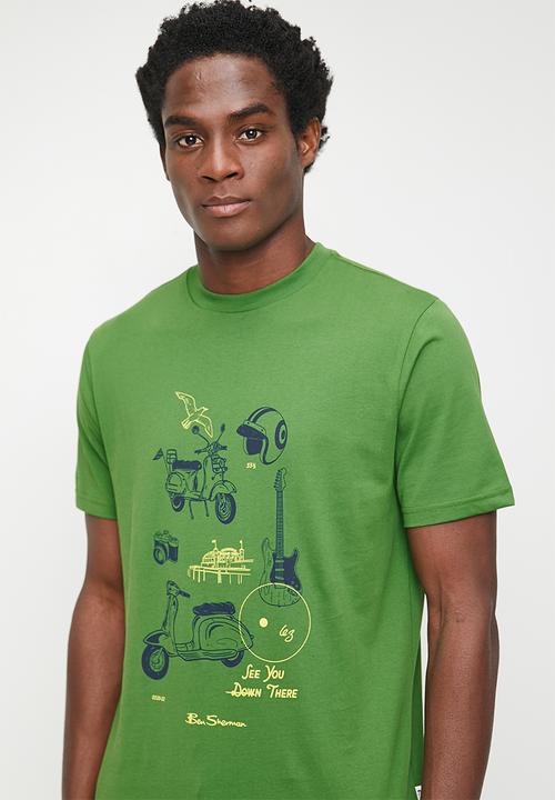 Ben Sherman W78235 Sketched Mod Zone Tee Shirt Green