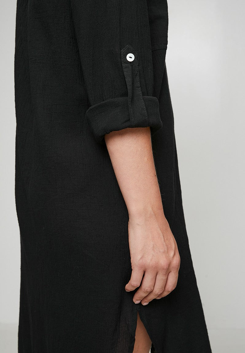 Izabel London Long sleeve Button Through Shirt Dress In Black