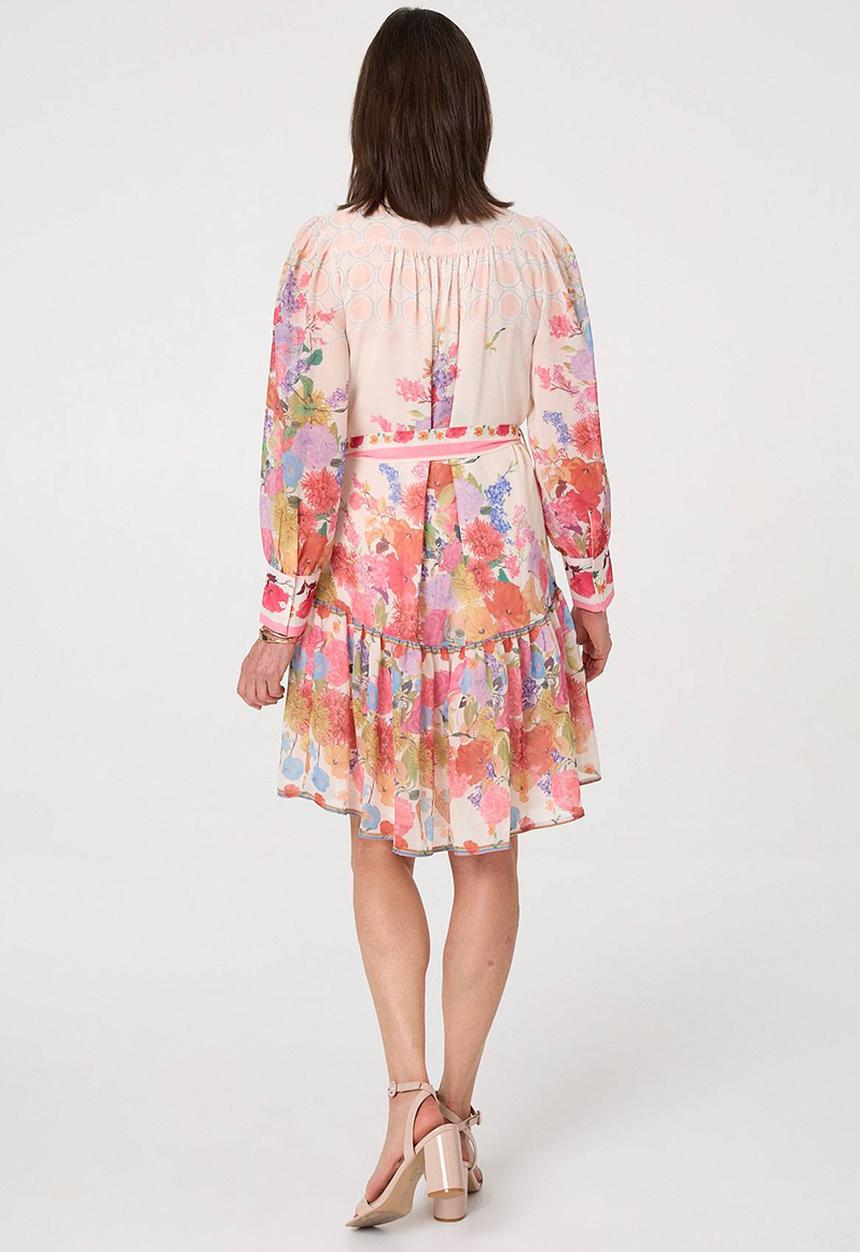 Mandi Womens Long Sleeve Easy Wearing Crepe Chiffon Dress In Multi