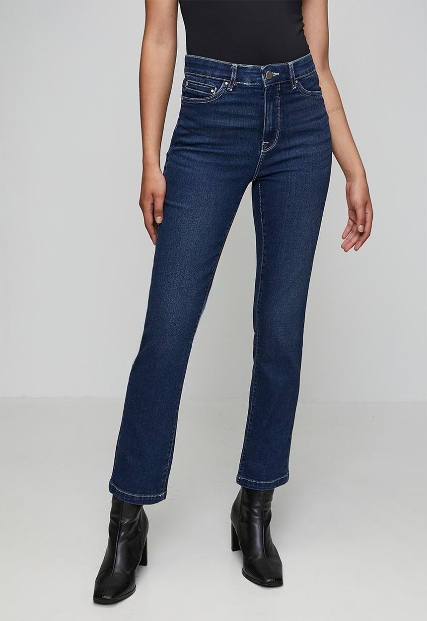 Izabel London Ladies High Waist Straight Leg Jeans In Dark Blue