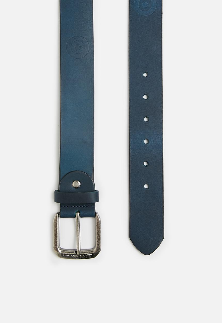 Ben Sherman Men Target Emboss Leather Belt Cobalt