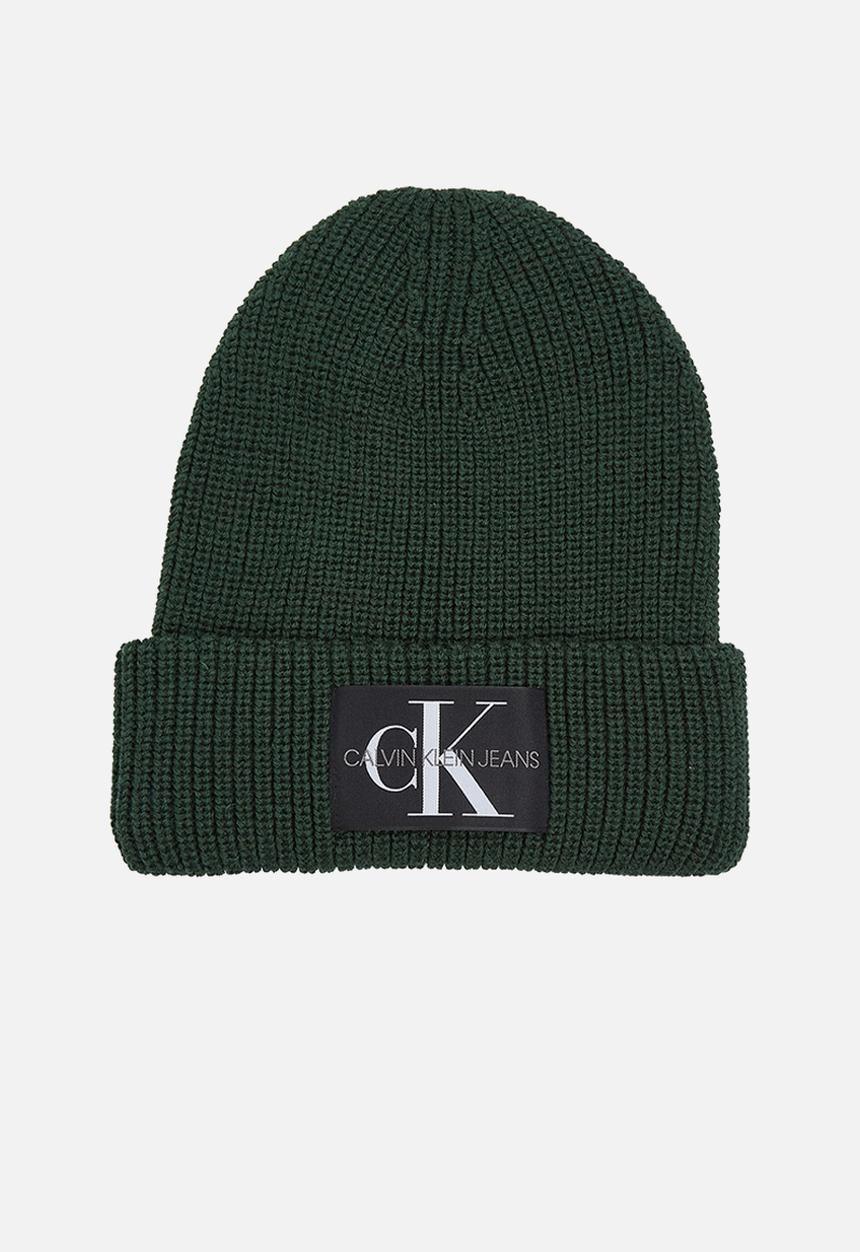 Calvin Klein Monologo Patch Beanie In Thyme