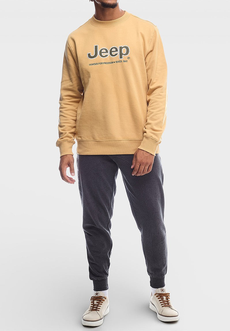 Jeep Mens Core Applique Fleece Crewneck Brown