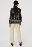 Mandi Womens Long Sleeve Easy Wearing Printed Blouse In Black