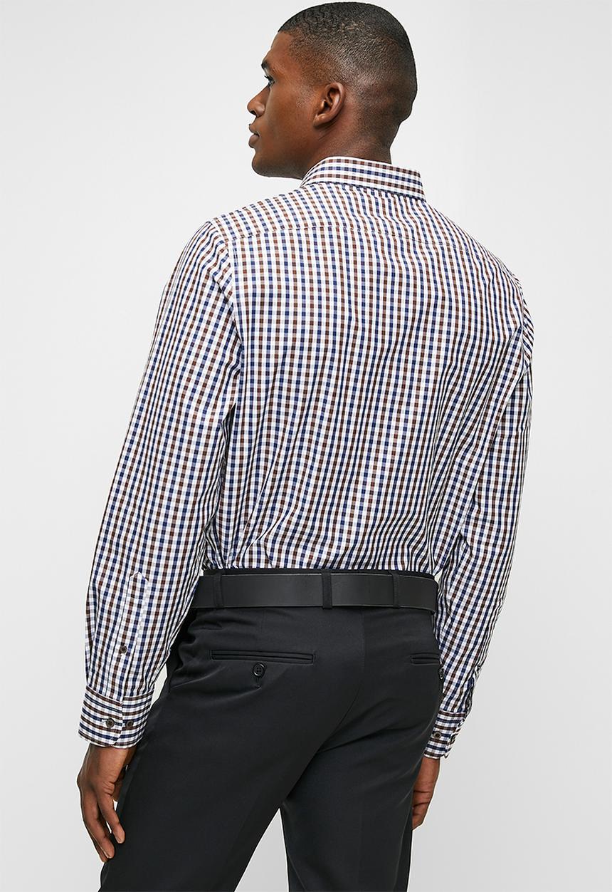 Pringle Mens Roger Gingham Tailored Shirt In Brown And Navy