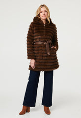 Stella Morgan Womens Faux Fur Hooded Zip Jacket In Brown