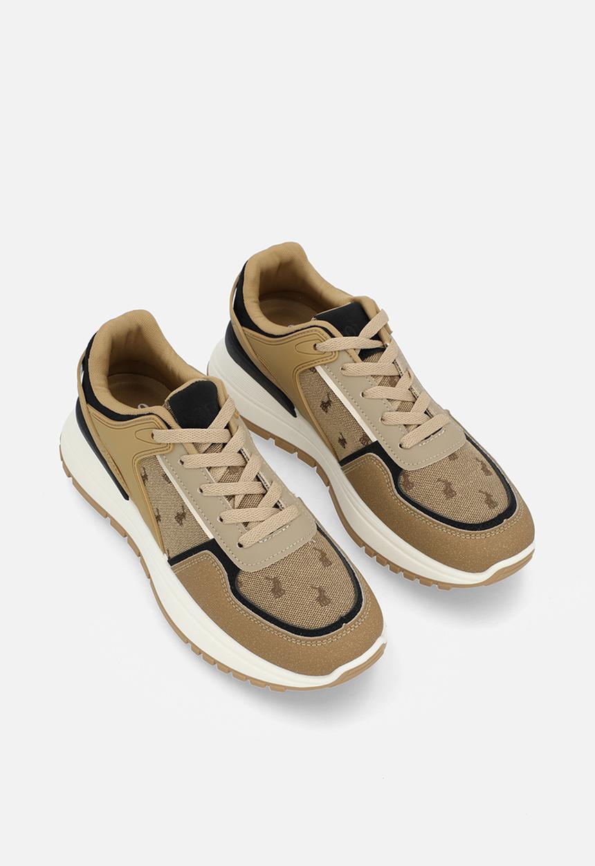 Polo Ladies Jacquard Monogram Runner Shoes In Stone