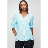 Stella Morgan Half Sleeve With Scallop Hem V-Neck Button Through Blouse In Blue