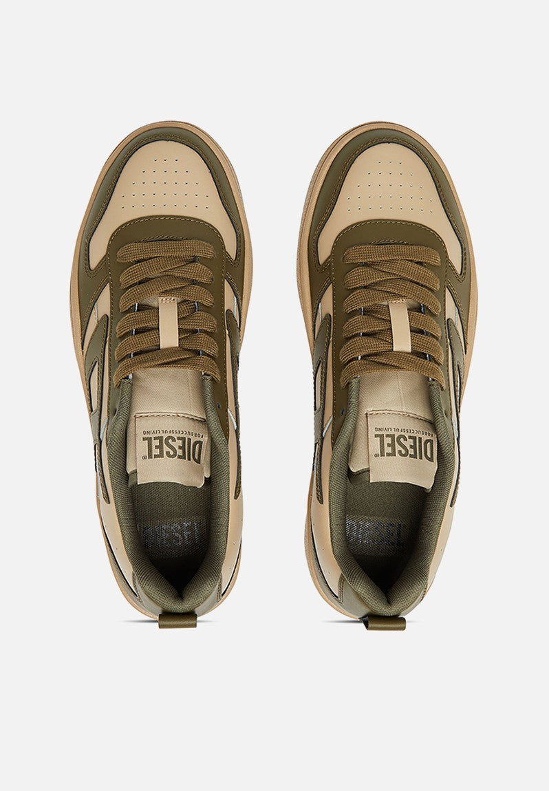 Diesel Mens S-Ukiyo V2 Low Sneakers In White and Olive