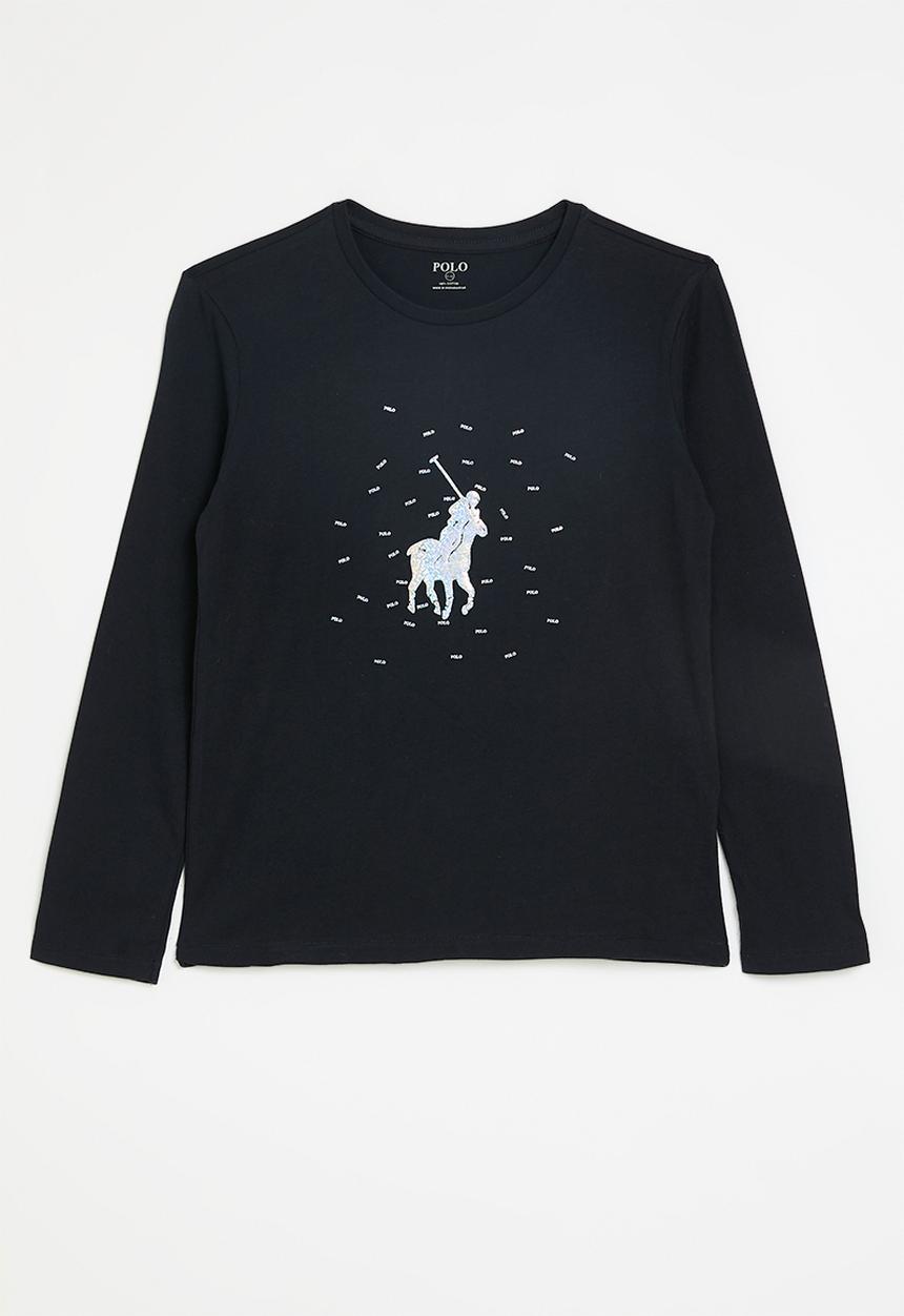 Polo Girls Olivia Printed Long Sleeve T-Shirt In Navy