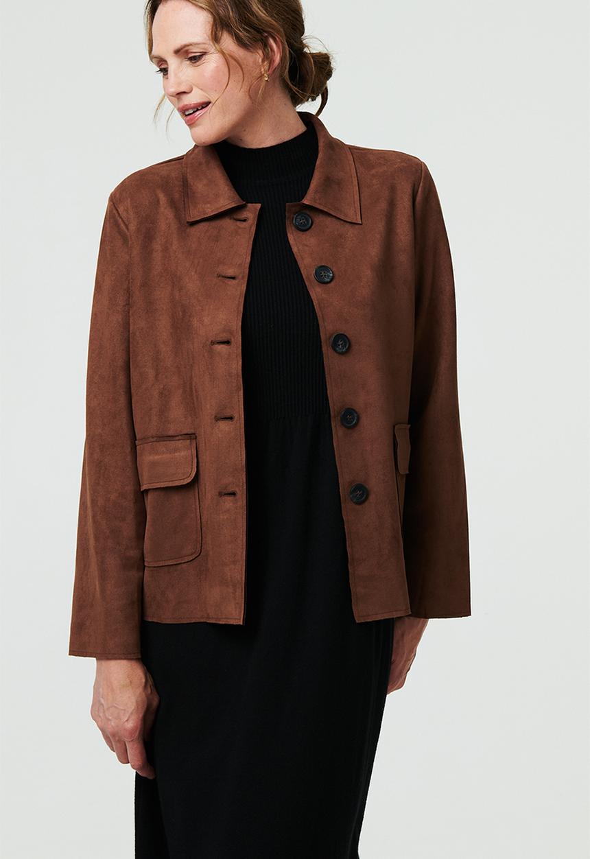 Izabel London Womens Faux Suede Crop Jacket In Brown