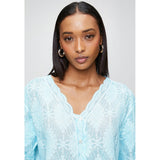 Stella Morgan Half Sleeve With Scallop Hem V-Neck Button Through Blouse In Blue