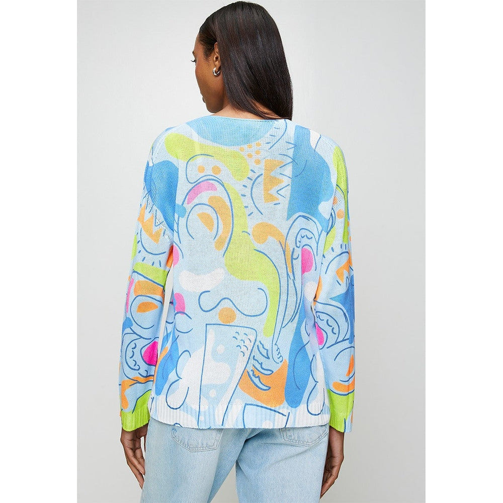 Mandi Viscose Blend Long Sleeve Neck Knitwear Top In Sky Blue