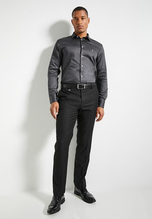 Polo Mens Essential Sateen Ls Shirt Charcoal