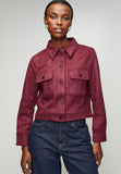 Stella Morgan Long Sleeve Snap Button Crop Faux Suede Jacket In Purple
