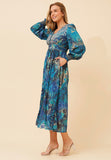 Stella Morgan Long Sleeve V-Neck Sheer Maxi Dress In Blue