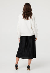 Izabel London Womens Crew Neck Sweater With Leaf Applique In White
