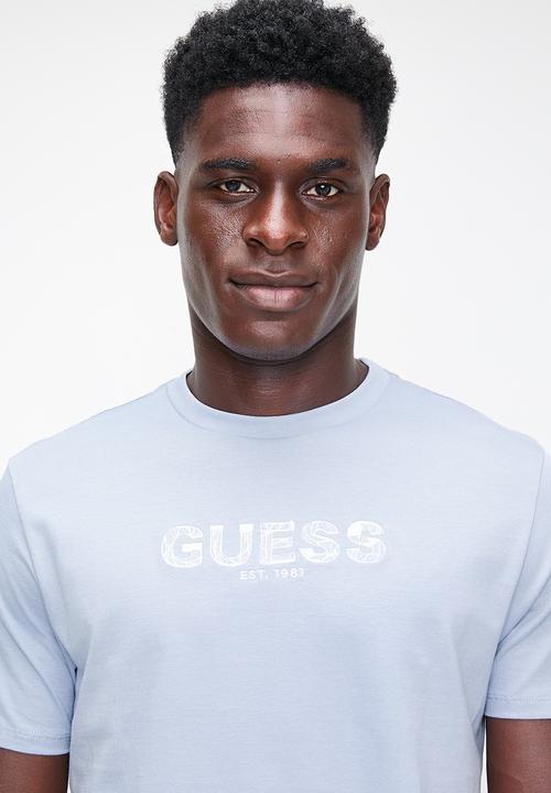 Guess Mens Embroideredhirt In Blue