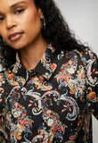 Mandi Womens Long Sleeve Button Through Collared Printed Blouse In Black