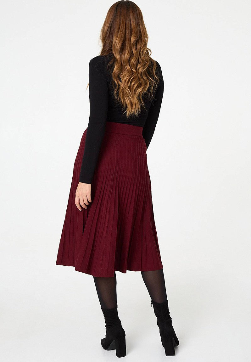 Stella Morgan High Waist Knitted A-Line Skirt In Wine