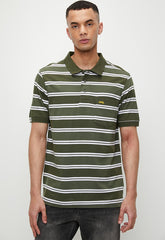 Jeep Mens Yarn Dye Stripe Golfer In Fatigue