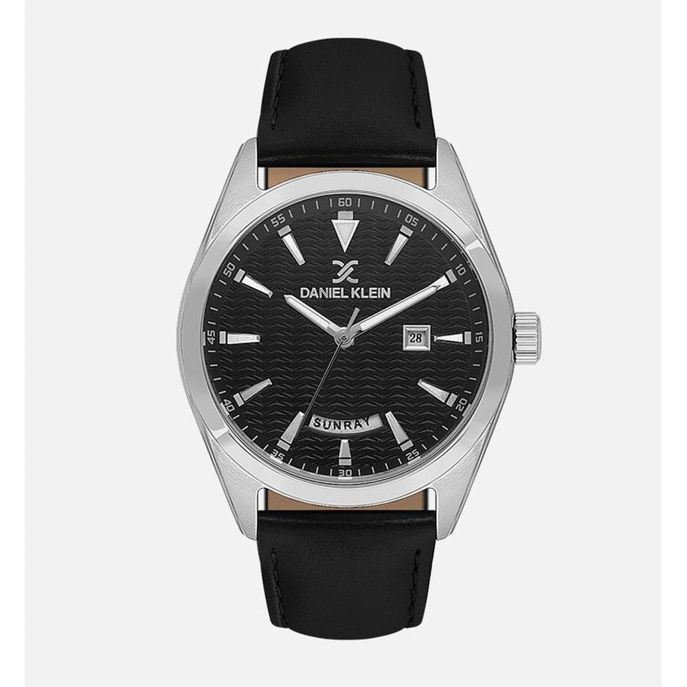 Daniel Klein Mens Black Dial Leather Strap Watch In Black