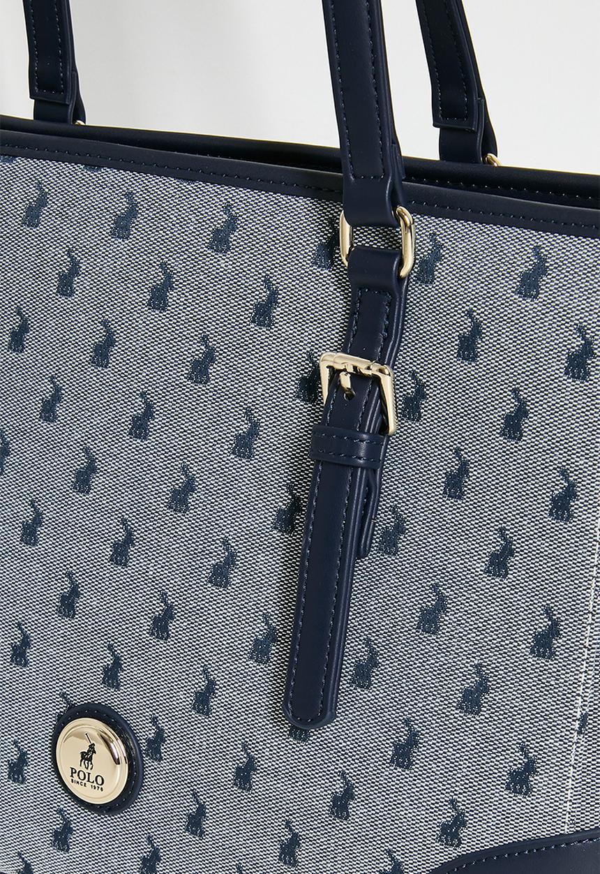 Polo Jacquard Medium Market Tote In Navy