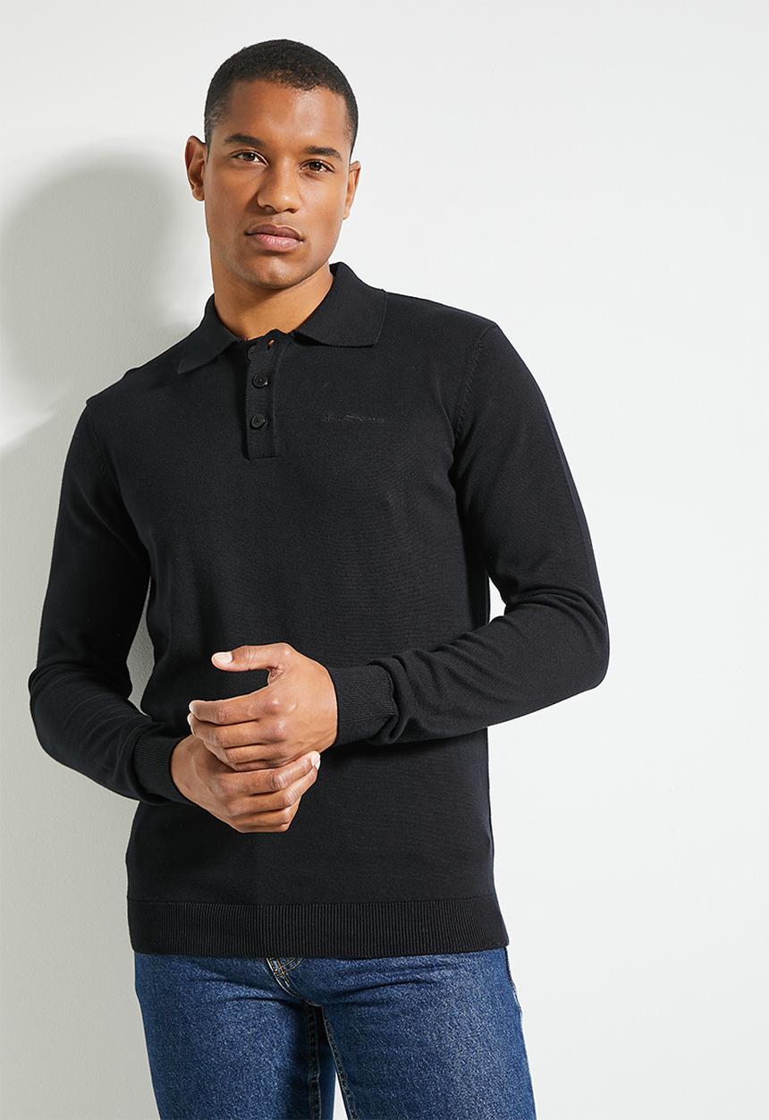 Ben Sherman Knit Sportshirt In Black