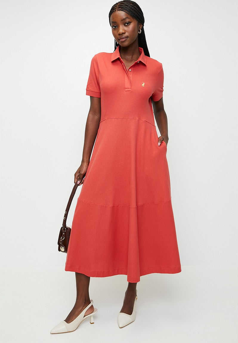 Polo Womens Emily Fit and Flared Golfer Dress In Brick