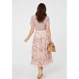 Stella Morgan Elasticated Multi Tiered Printed Mesh Midi Skirt In Cream Multi