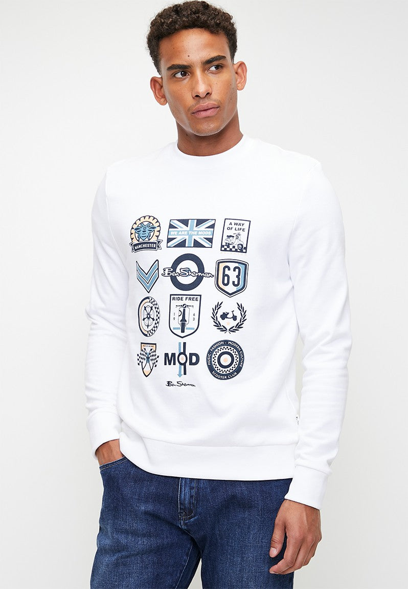 Ben Sherman Mens White Scooter Club Sweater