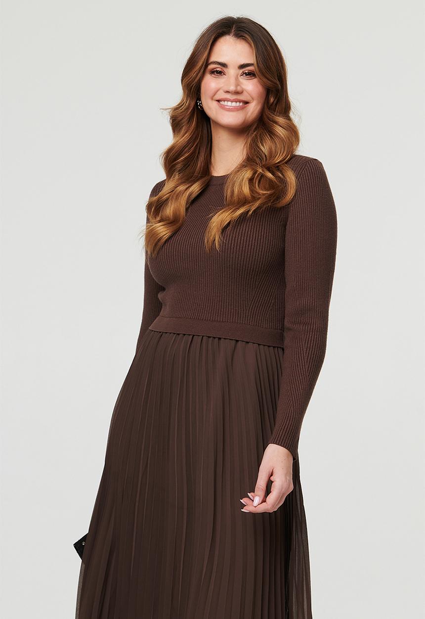 Izabel London Womens Combination Maxi Dress In Chocolate