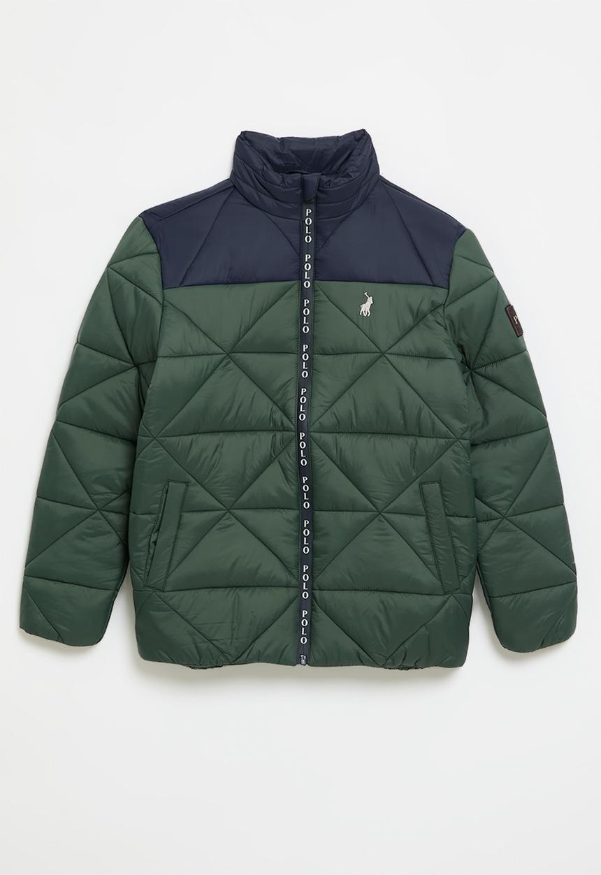 Polo Boys Whyatt Colour Blocked Puffer In  Navy And Forest Green