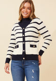 Izabel London Ladies Log Sleeve V-Neck Stripe Jersey In Ivory