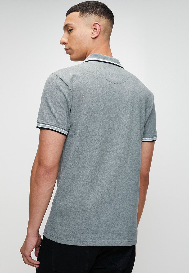 Polo Mens Tipped Short Sleeves Golfer Blue/Melange