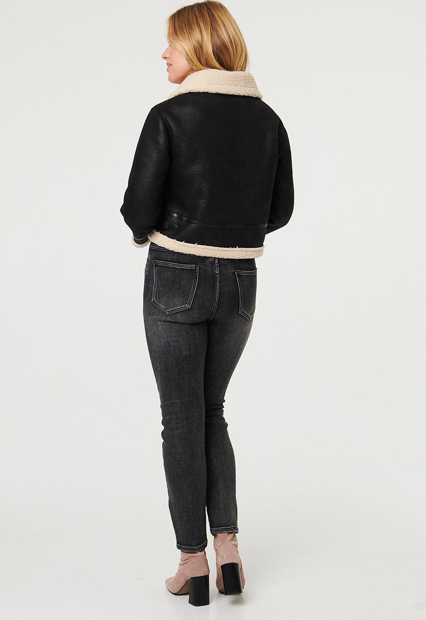 Mandi Womens Long Sleeve Sherpa Cropped Jacket In  Black