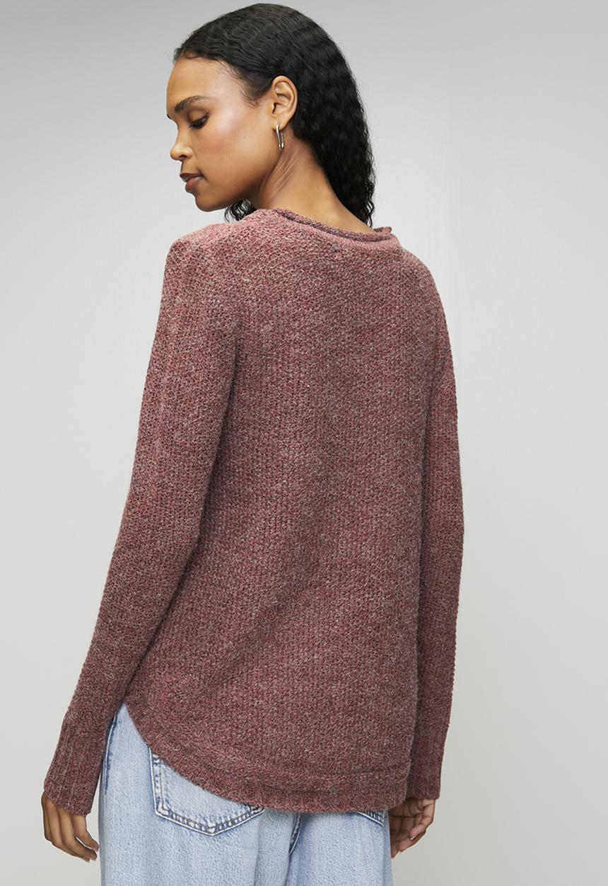 Mandi Womens Crew Neck Sweater With Side Buttons In Plum