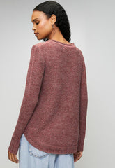 Mandi Womens Crew Neck Sweater With Side Buttons In Plum