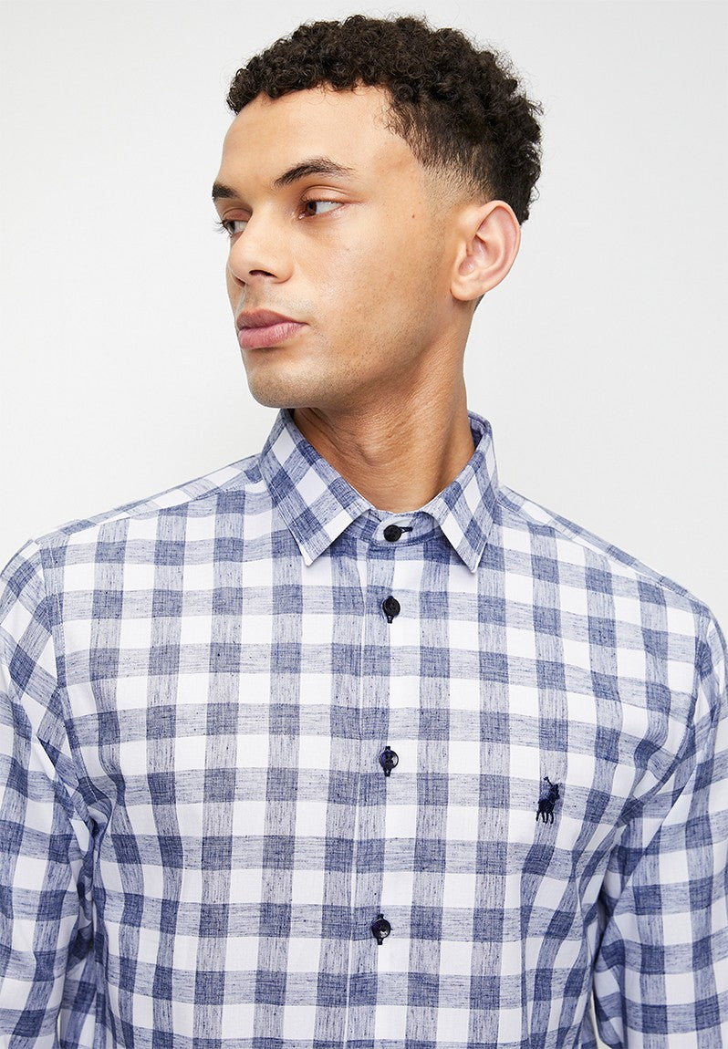 Polo Mens Long Sleeves Gingham Shirt Blue