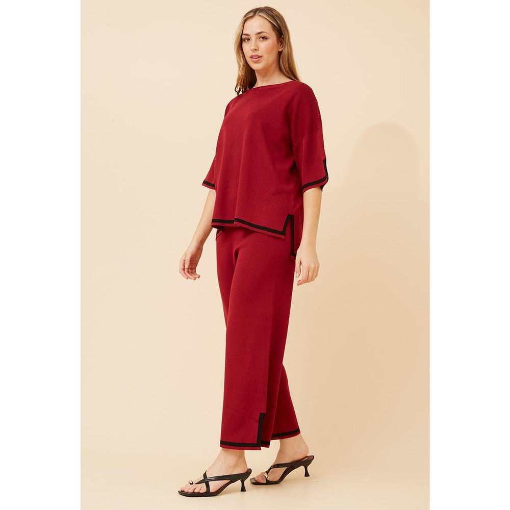 Izabel London Top & Wide Leg Trousers Set In Red
