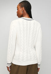 Polo Womens Jane Long Sleeve V-Neck Cable Knit Jearsey In Off White