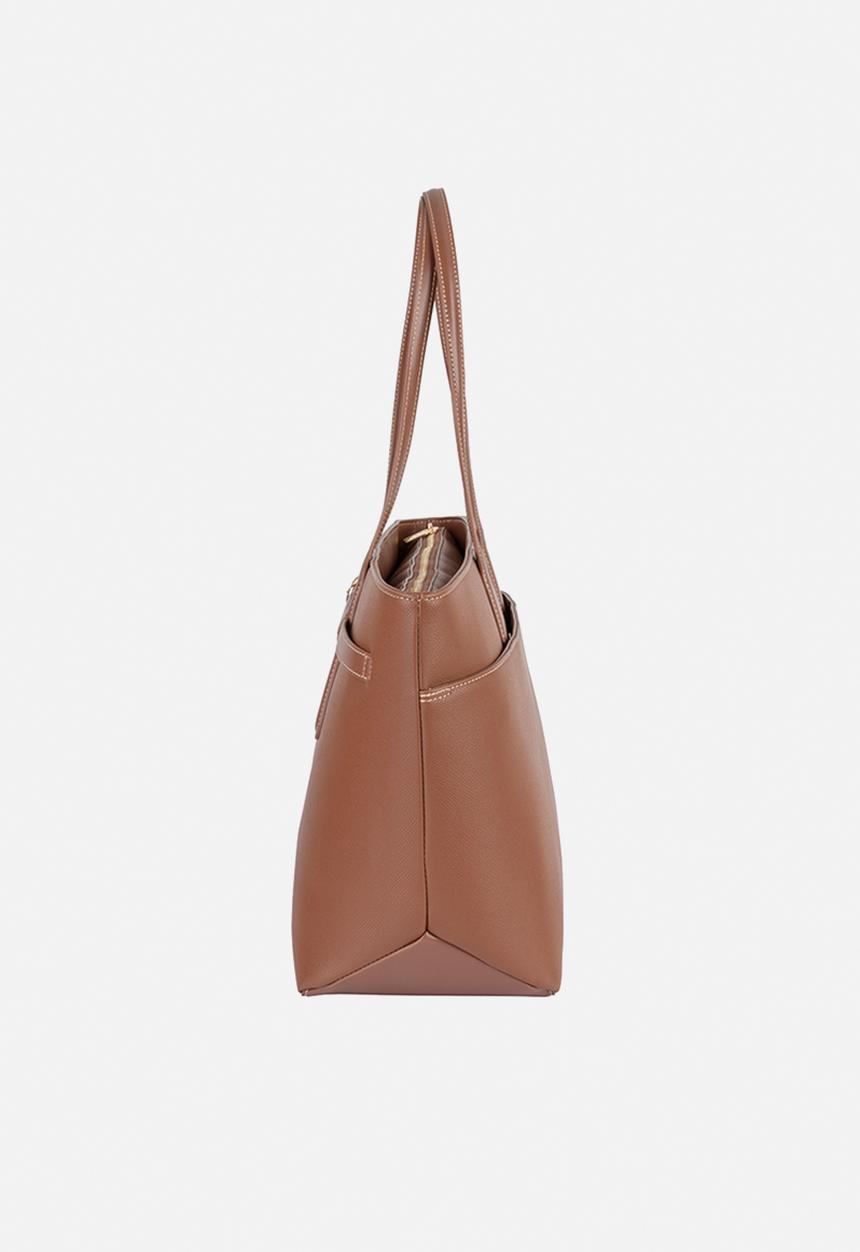 Elle Belt Buckle Tote Bag In Tan