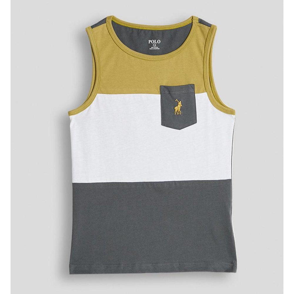 Polo Boys Jude Colour Blocked Sleeveless Vest In Gunmetal/Gold/White
