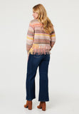 Mandi Long Sleeve V-Neck Ombre Effect Sweater With Fray In Multi
