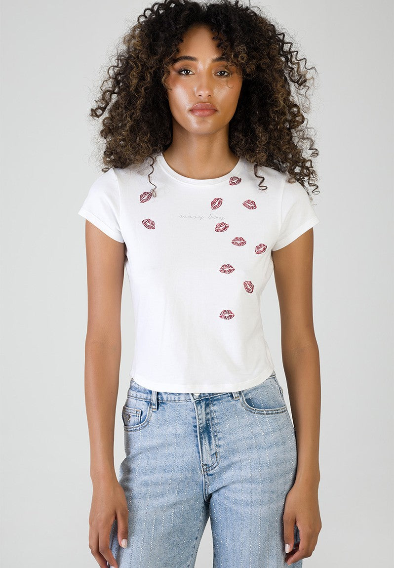 Sissy boy White Baby T-shirt With Red Lip Transfers