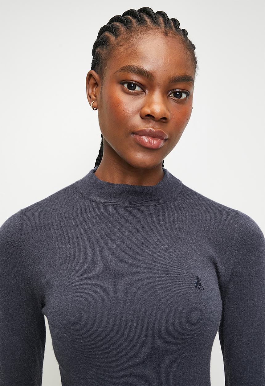 Polo Womens Rachel Mock Neck Knit Sweatshirt In Navy