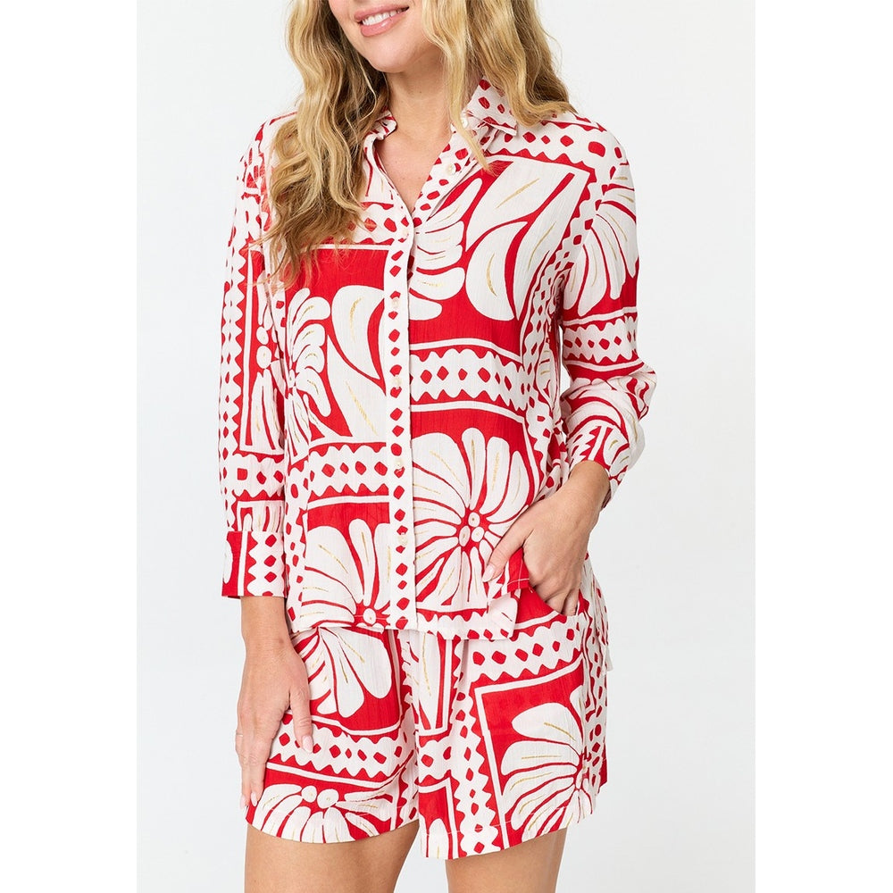 Mandi Border Print Short In Red Multi