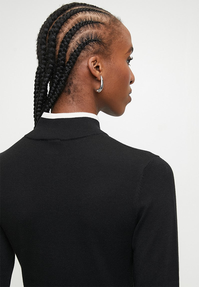 Polo Women Mya Long Sleeve Knit Pleated Black Dress