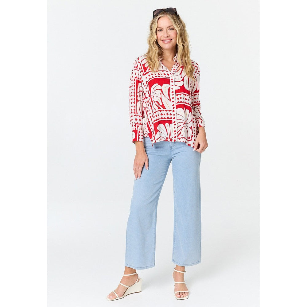 Mandi Collared Blouse In Red Multi