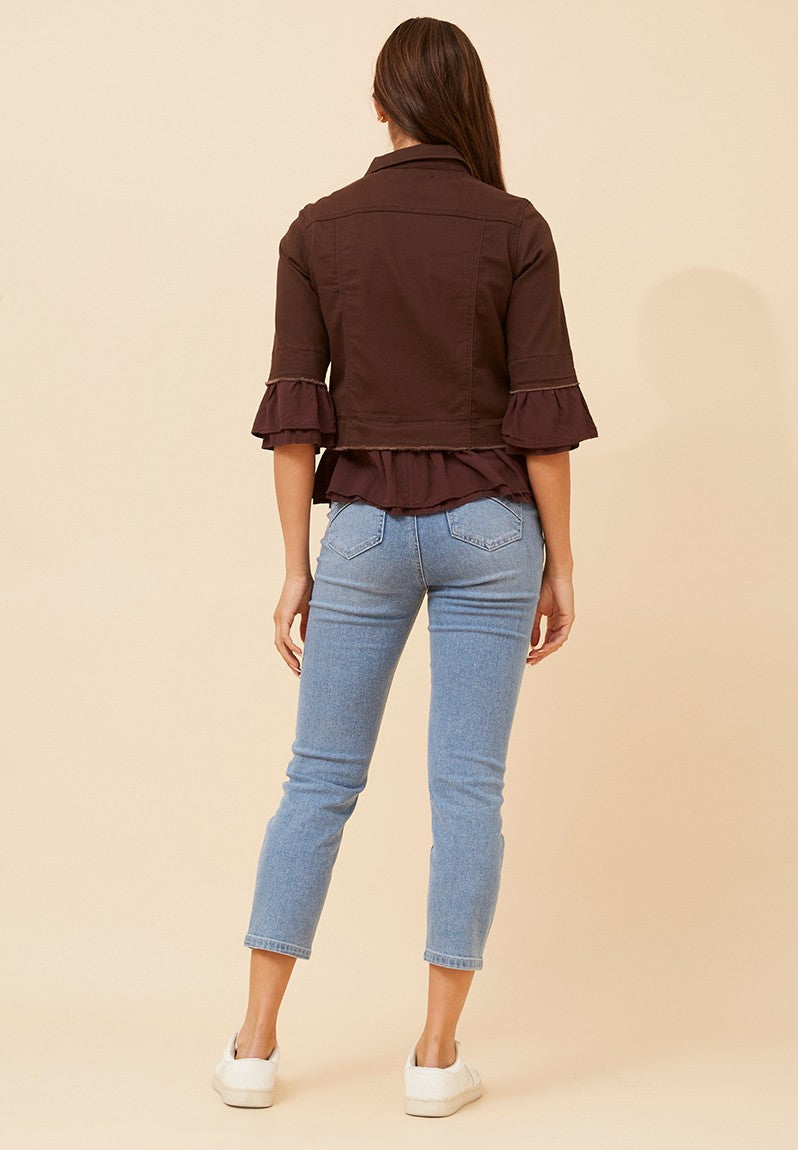 Stella Morgan 3/4 Sleeve With Frill Combin In Chocolate